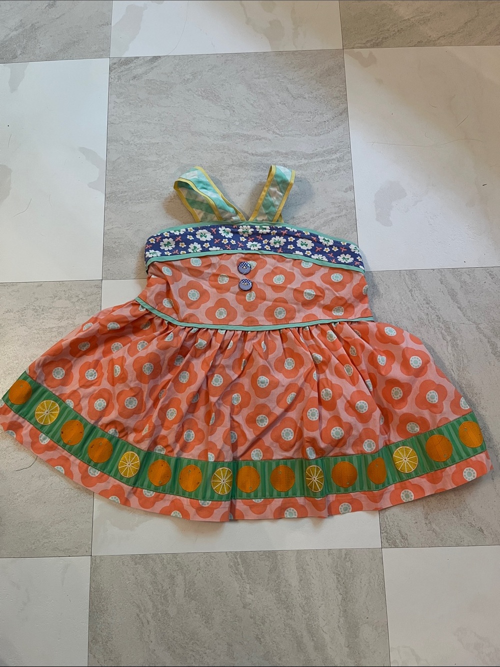 Matilda Jane Coral Orange Floral top with Aqua Straps